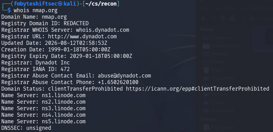 WHOIS command and output for nmap.org